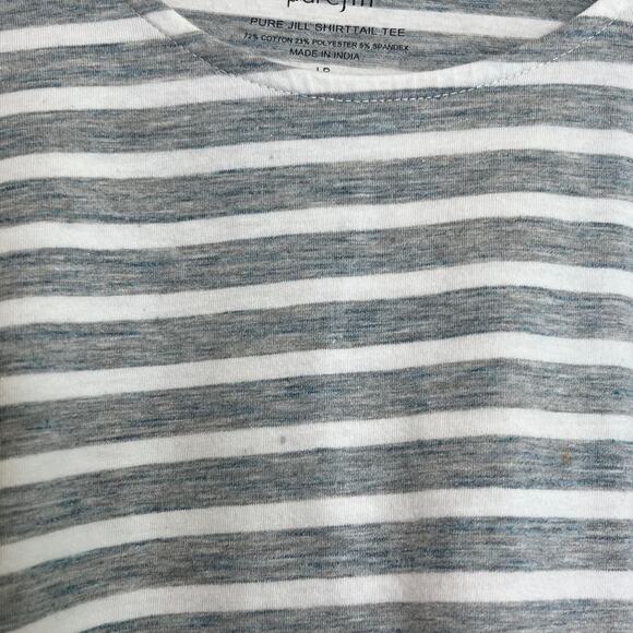 J Jill Pure Jill Womens Shirttail Tee PL Gray White Striped Knit Long Sleeve - Picture 2 of 10